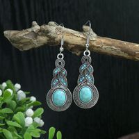 Wholesale Jewelry Bohemian Round Water Droplets Arylic Turquoise Tassel Hollow Out Inlay Drop Earrings sku image 6