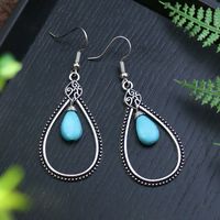 Wholesale Jewelry Bohemian Round Water Droplets Arylic Turquoise Tassel Hollow Out Inlay Drop Earrings sku image 7