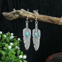 Wholesale Jewelry Bohemian Round Water Droplets Arylic Turquoise Tassel Hollow Out Inlay Drop Earrings sku image 2