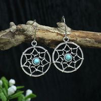 Wholesale Jewelry Bohemian Round Water Droplets Arylic Turquoise Tassel Hollow Out Inlay Drop Earrings sku image 1