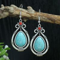 Wholesale Jewelry Bohemian Round Water Droplets Arylic Turquoise Tassel Hollow Out Inlay Drop Earrings sku image 5