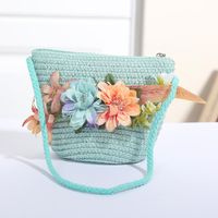Women's Mini Straw Flower Bow Knot Fashion Bucket Zipper Shoulder Bag Handbag Crossbody Bag sku image 14