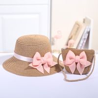 Girl's Fashion Solid Color Bow Knot Straw Hat sku image 24