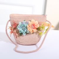 Women's Mini Straw Flower Bow Knot Fashion Bucket Zipper Shoulder Bag Handbag Crossbody Bag sku image 15