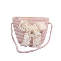 Women's Mini Straw Flower Bow Knot Fashion Bucket Zipper Shoulder Bag Handbag Crossbody Bag main image 4