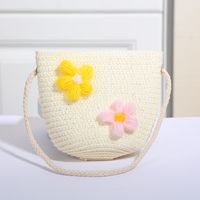 Women's Mini Straw Flower Bow Knot Fashion Bucket Zipper Shoulder Bag Handbag Crossbody Bag sku image 17