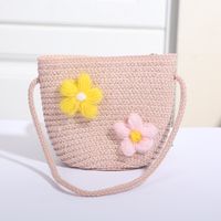 Women's Mini Straw Flower Bow Knot Fashion Bucket Zipper Shoulder Bag Handbag Crossbody Bag sku image 20