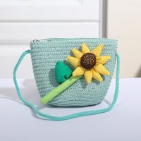 Women's Mini Straw Flower Bow Knot Fashion Bucket Zipper Shoulder Bag Handbag Crossbody Bag sku image 29