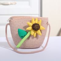 Women's Mini Straw Flower Bow Knot Fashion Bucket Zipper Shoulder Bag Handbag Crossbody Bag sku image 30