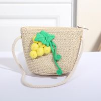 Women's Mini Straw Flower Bow Knot Fashion Bucket Zipper Shoulder Bag Handbag Crossbody Bag sku image 33
