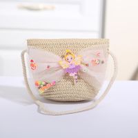 Women's Mini Straw Flower Bow Knot Fashion Bucket Zipper Shoulder Bag Handbag Crossbody Bag sku image 23