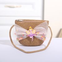 Women's Mini Straw Flower Bow Knot Fashion Bucket Zipper Shoulder Bag Handbag Crossbody Bag sku image 26