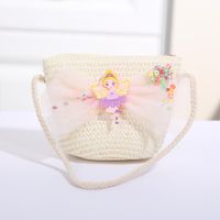 Women's Mini Straw Flower Bow Knot Fashion Bucket Zipper Shoulder Bag Handbag Crossbody Bag sku image 22