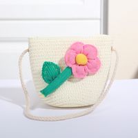Women's Mini Straw Flower Bow Knot Fashion Bucket Zipper Shoulder Bag Handbag Crossbody Bag sku image 38