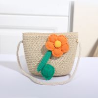 Women's Mini Straw Flower Bow Knot Fashion Bucket Zipper Shoulder Bag Handbag Crossbody Bag sku image 39