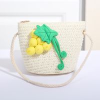 Women's Mini Straw Flower Bow Knot Fashion Bucket Zipper Shoulder Bag Handbag Crossbody Bag sku image 32