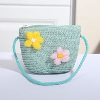 Women's Mini Straw Flower Bow Knot Fashion Bucket Zipper Shoulder Bag Handbag Crossbody Bag sku image 19