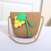 Women's Mini Straw Flower Bow Knot Fashion Bucket Zipper Shoulder Bag Handbag Crossbody Bag sku image 36
