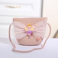 Women's Mini Straw Flower Bow Knot Fashion Bucket Zipper Shoulder Bag Handbag Crossbody Bag sku image 25