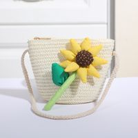 Women's Mini Straw Flower Bow Knot Fashion Bucket Zipper Shoulder Bag Handbag Crossbody Bag sku image 27