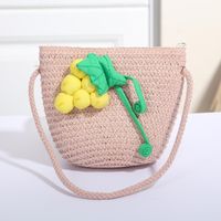 Women's Mini Straw Flower Bow Knot Fashion Bucket Zipper Shoulder Bag Handbag Crossbody Bag sku image 35