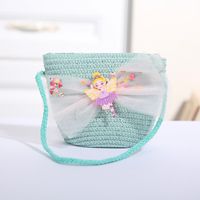 Women's Mini Straw Flower Bow Knot Fashion Bucket Zipper Shoulder Bag Handbag Crossbody Bag sku image 24