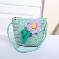 Women's Mini Straw Flower Bow Knot Fashion Bucket Zipper Shoulder Bag Handbag Crossbody Bag sku image 40