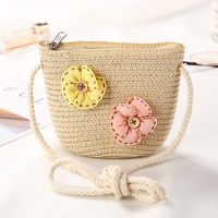 Kid's Small Straw Flower Cute Bucket Zipper Shoulder Bag Crossbody Bag sku image 15