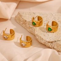 1 Pair Fashion C Shape Heart Shape Inlay Stainless Steel Zircon 18k Gold Plated Ear Studs main image 1