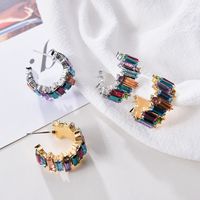 1 Pair Simple Style C Shape Inlay Alloy Artificial Gemstones Ear Studs main image 7