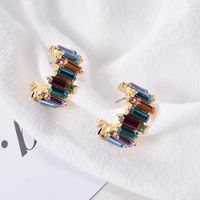 1 Pair Simple Style C Shape Inlay Alloy Artificial Gemstones Ear Studs main image 8