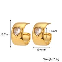 1 Pair Fashion C Shape Heart Shape Inlay Stainless Steel Zircon 18k Gold Plated Ear Studs main image 5