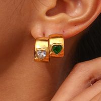 1 Pair Fashion C Shape Heart Shape Inlay Stainless Steel Zircon 18k Gold Plated Ear Studs main image 2