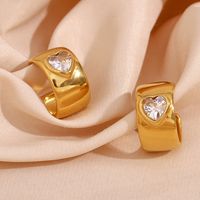 1 Pair Fashion C Shape Heart Shape Inlay Stainless Steel Zircon 18k Gold Plated Ear Studs main image 4