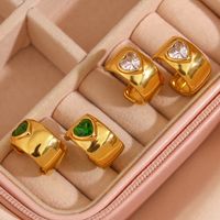 1 Pair Fashion C Shape Heart Shape Inlay Stainless Steel Zircon 18k Gold Plated Ear Studs main image 3