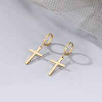 1 Pair Hip-hop Cross Plating Titanium Steel 14k Gold Plated Drop Earrings main image 1