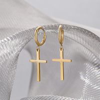 1 Pair Hip-hop Cross Plating Titanium Steel 14k Gold Plated Drop Earrings main image 3