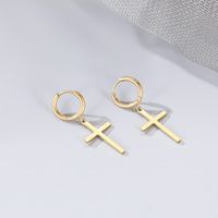 1 Paire Hip Hop Traverser Placage Acier Au Titane Plaqué Or 14k Boucles D'oreilles main image 4