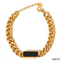 Fashion Rectangle Stainless Steel Inlay Shell Bracelets Necklace sku image 2