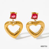 1 Pair Retro Square Heart Shape Stainless Steel Inlay Rhinestones Drop Earrings sku image 1