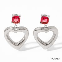 1 Pair Retro Square Heart Shape Stainless Steel Inlay Rhinestones Drop Earrings sku image 2