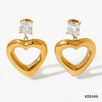 1 Pair Retro Square Heart Shape Stainless Steel Inlay Rhinestones Drop Earrings sku image 5