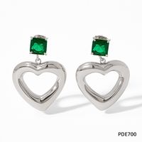 1 Pair Retro Square Heart Shape Stainless Steel Inlay Rhinestones Drop Earrings sku image 4
