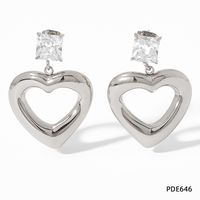 1 Pair Retro Square Heart Shape Stainless Steel Inlay Rhinestones Drop Earrings sku image 6