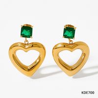 1 Pair Retro Square Heart Shape Stainless Steel Inlay Rhinestones Drop Earrings sku image 3