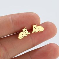 1 Pair Fashion Cat Titanium Steel Plating Ear Studs main image 6