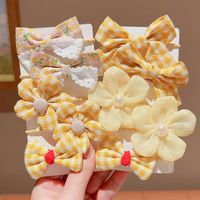 Cute Plaid Flower Bow Knot Cloth Inlaid Pearls Hair Tie 1 Set sku image 2