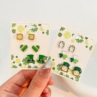 3 Pairs Y2k Fashion Four Leaf Clover Alloy 14k Gold Plated St. Patrick Women's Ear Studs main image 1