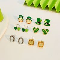 3 Pairs Y2k Fashion Four Leaf Clover Alloy 14k Gold Plated St. Patrick Women's Ear Studs main image 5