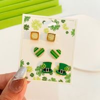 3 Pairs Y2k Fashion Four Leaf Clover Alloy 14k Gold Plated St. Patrick Women's Ear Studs main image 6